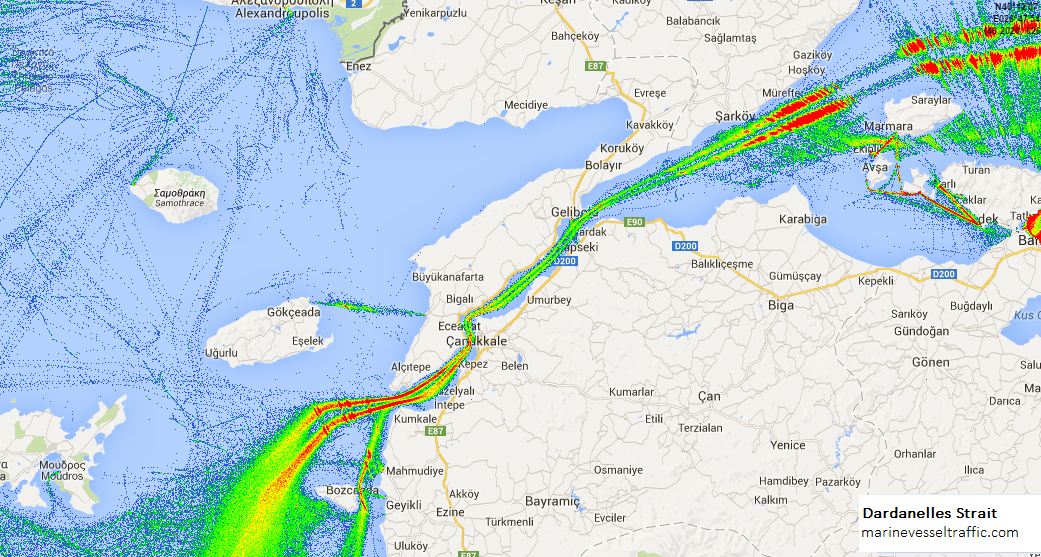 Live Marine Traffic, Density Map and Current Position of ships in DARDANELLES STRAIT